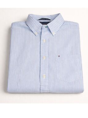 Tommy Hilfiger Academy Poplin Blue White Stripe Button-Down Shirt Men’s M 👔